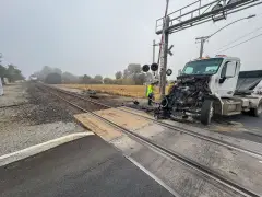 Semi-truck and train collide north of Gilroy Monday morning